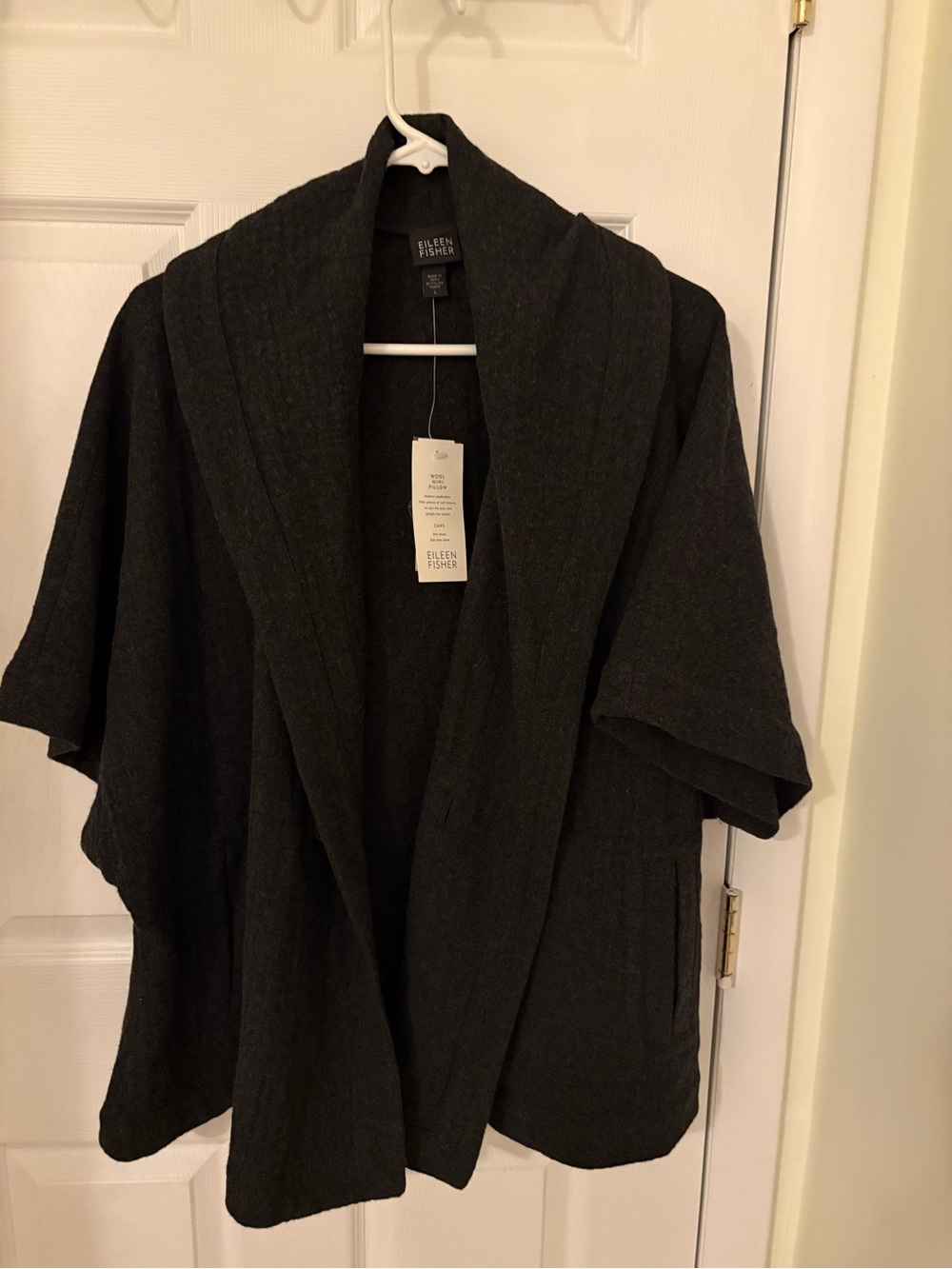 Eileen Fisher Dark Charcoal Open Shawl-Collar Cardigan